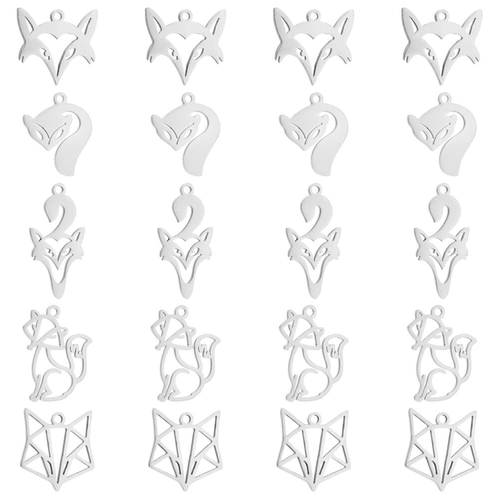 9182 20Pcs 5 Style Stainless Steel Charms Pendants Fox Charms Stainless